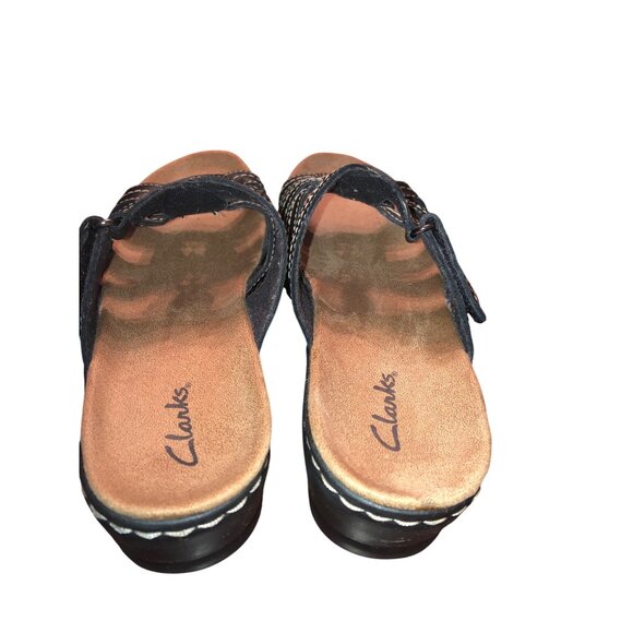 Clarks Womens Black Leather Strappy Slide Sandals With Stitch Detailing Size 7.5 - Picture 4 of 16